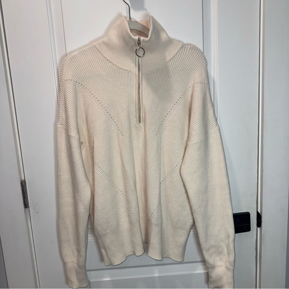 Cyrus women's long-sleeved ribbed zip-neck sweater, cream color, size XL - Picture 3 of 8